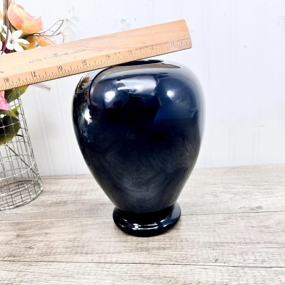 Vintage Black Ceramic Vase: USA Stamped‎ Decorative Flower Vase